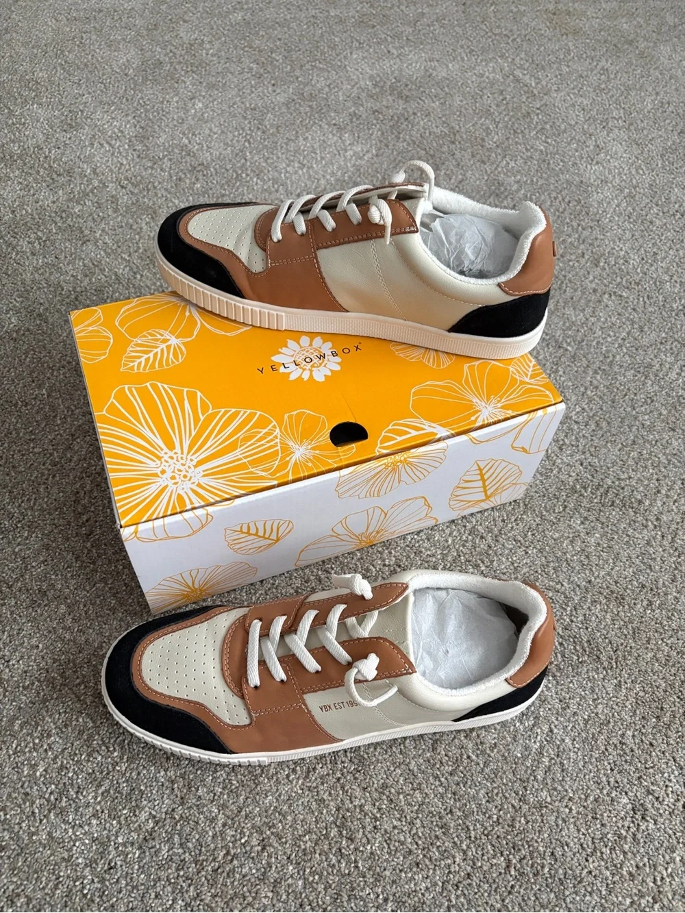 YELLOW BOX Women’s Casual Low-Top Sneakers in Brown & Cream